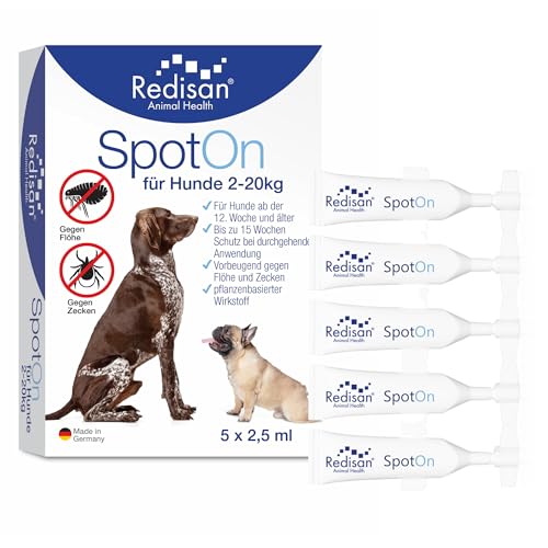 Redisan® Spot on Hund I Pflanzenbasiertes Zeckenmittel OHNE CHEMIE I Effektiver Schutz vor Zecken, Flöhen und Insekten I Zeckenschutz Hund ohne Nebenwirkung I Bis zu 15 Wochen Schutz I MADE IN GERMANY