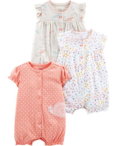 Simple Joys by Carter's Baby Mädchen 3-Pack Snap-up Rompers Strampler, Rosé/Weiß/Beige, 0-3 Monate (3er Pack)