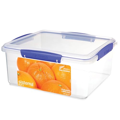 Sistema KLIP IT Frischhaltedose | 5 l | stapelbare und luftdichte Vorratsdose mit Deckel | geeignet für Kühl-/Gefrierschrank | BPA-freier Kunststoff | blaue Clips | 1 Stück