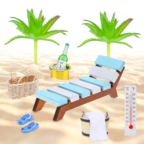 Strand-Mikrolandschaft,12 Stückstrand deko Miniatur Set Mini-Stranddekorationen deko Strand und Meer Mini liegestuhl deko klein für DIY Fee Garten Puppenhausdekoration Geburtstagsgeschenk