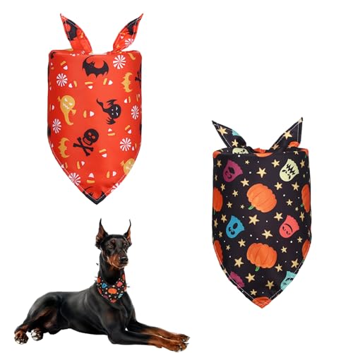 2 Stück Hundekostüm Halloween Halstuch Hund,Halloween Hunde Kostüm Bandana Dog Halskrause Skelett Hundehalstuch Große Halstücher Halskrausen Ghost Halloween-Hund Hundeschal Hundehalloweenkostüme