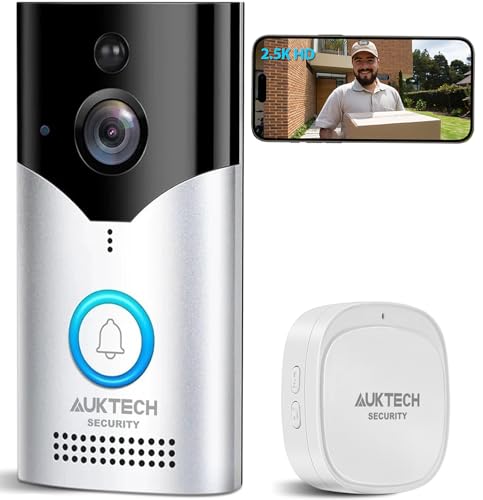 AUKTECH Türklingel mit Kamera, 4MP Video Türklingel Kabellos Akku mit Chime, 2.5K FHD Nachtsicht, PIR Bewegungssensor, Zwei-Wege-Audio, 2,4-GHz-WLAN, Video-Türsprechanlage für Deine Haustür