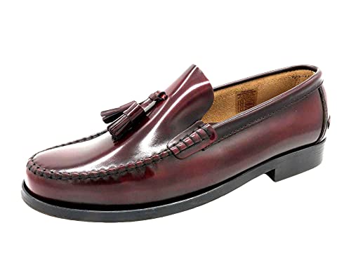 MARTTELY Herren Slipper Leder Business Schuhe Rahmengenäht Ledersohle Tassel Loafer Quasten Anzugschuhe Slip-On Halbschuhe klassisch elegant Bordeaux Rot Größe 43 EU