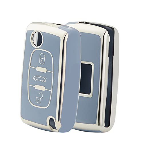 OFFCURVE Autoschlüssel Hülle Schlüsselhülle, Schlüsselcover TPU Autoschlüssel Schutzhülle 2/3 Tasten für Peugeot 106 207 308 Expert Partner Citroen C2 C3 C4 Grand Picasso Fiat Scudo Ulysse