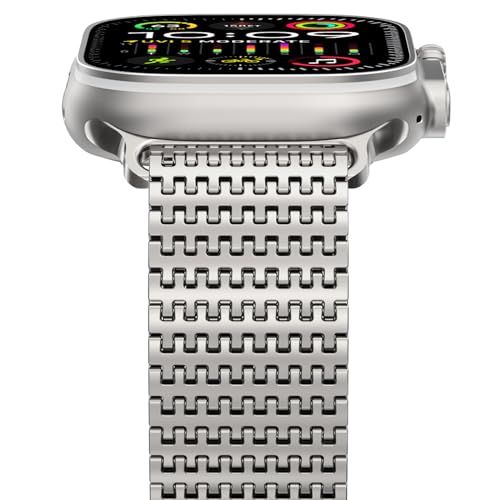 NewWays Milanese Armband Kompatibel mit Apple Watch 49mm 46mm 45mm 44mm 42mm(Seire 3 2 1), Edelstahl Magnetic Metall Ersatzarmband für iWatch Ultra 2/Ultra Series 10 9 8 7 6 SE 5 4 3 2 1,Titan