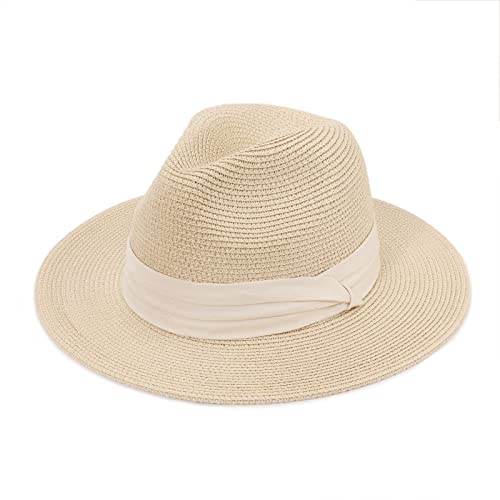 DRESHOW Damen Panama Hut Fedora Strand Sonnenhut Breiter Rand Stroh Aufrollen Hut UPF 50+