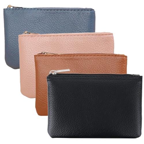 4 Stück Kleines Portemonnaie Damen,Kleine Geldbörse für Frauen, Leder Mini Geldbörse Münzgeldbörse, Zipper Münztasche Tragbares für ID-Karten Kreditkarten Schlüssel Headset Münzen (4 Farben)
