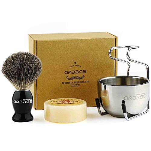 Anbbas Rasierset Herren Geschenk Set Rasierpinsel Dachshaar mit Rasierschale und Pinselhalte Klassische Nassrasur 100g Rasierseife aus Schafmilch