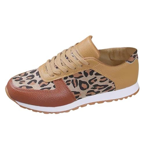 Leichte Turnschuhe Damen Höhenverstellbare Starke Untere Leopard Print Lace Up Casual Turnschuhe Frauen Außenhandel Niedrigen Einzelnen Schuhe Laufschuhe Laufschuhe Sneakers Fitnessschuhe (Brown, 39)