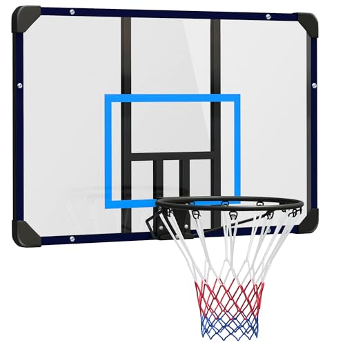 SPORTNOW Basketballkorb für Outdoor & Indoor, Basketballbrett mit Stahlkorb und Netz, Wandmontage, Mini-Basketballkorb für Kinder & Erwachsene, 113 x 61 x 73 cm, Blau