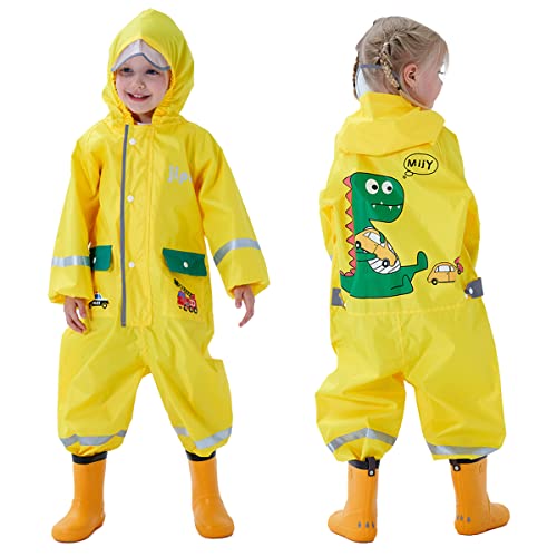 Baogaier Regenmantel Kleinkind Gelb, Regenanzug mit Kapuze Kinder Wasserdicht RegenJacke Matschhose Einteilig Overall Anzug Atmungsaktiv Leicht Regenkleidung Outdoor Set Baby Junge Mädchen 1-2 Jahre