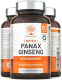 Ginseng Kapseln - Roter Panax Ginseng Extrakt 12.500 mg pro Tagesdosis - Echter Koreanischer Ginseng Wurzel mit 20% Ginsenoside - 60 Tabletten - Hochdosiert - Laborgeprüft - Vegan