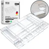 NEAT AND NICE - 12 teilig transparent Schubladen Organizer inkl. Antirutsch-Pads in 4 versch. Größen | Schubladen Ordnungssystem für Büro Bad Küche | Make Up Organizer für Schminktisch