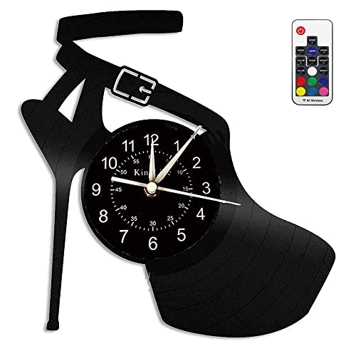 Smotly Vinyl Wanduhr, klassische schwarze High Heel Design Wanduhr, Mode Kunst Wanduhr Schuhgeschäft kommerzielle Logo Damen Geschenk (mit Licht)