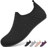 BARFULKER Hausschuhe Herren Damen Leichte Hüttenschuhe Rutschfest Flache Pantoffeln Home Cozy Slippers Flexibel Barfußschuhe,Schwarz 44 EU