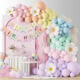 XINRANFF Geburtstagsdeko Mädchen, 106 Pcs Gänseblümchen Pastell Luftballon Girlande für Kindergeburtstag Deko, mit Gänseblümchen Folienballons, Geburtstag Banner, für Mädchen Geburtstag Party Deko