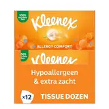 Kleenex Allergy Comfort Kosmetiktücher-Box, Taschentücher für Allergiker, 12 Boxen á 56 Papiertaschentücher, 3-lagig, hypoallergen, Großpackung