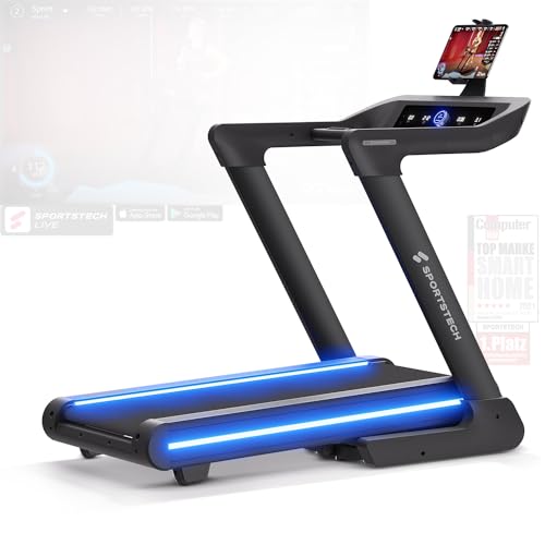 Sportstech Profi Laufband für Zuhause bis 20 km/h mit APP | große Lauffläche mit 17% Incline bis 150 kg | LED & 360° Tabletholder für Full Body Workout | sTread Lite Fitness Treadmill klappbar