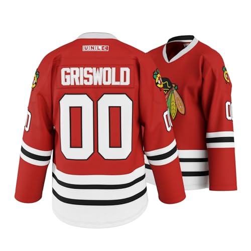 Youth Clark Griswold #00 X-Mas Christmas Vacation Movie Eishockey-Trikot, Rot, Rot/Ausflug, einfarbig (Getaway Solids), M