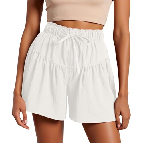 Shorts für Damen, hohe Taille, taktische Sonne, leicht, Schlitz, Kompression, Fahrrad-Hybrid-Shorts, schmale Passform, sportlich, weiß, XXL