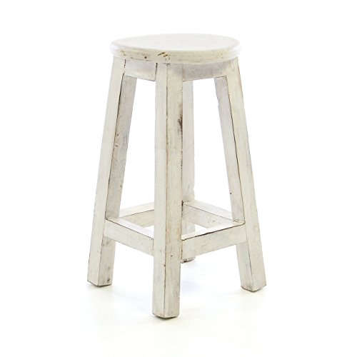 Divero Rustikaler Hocker SALOU aus Holz im Vintage-Look –Farbe: weiß