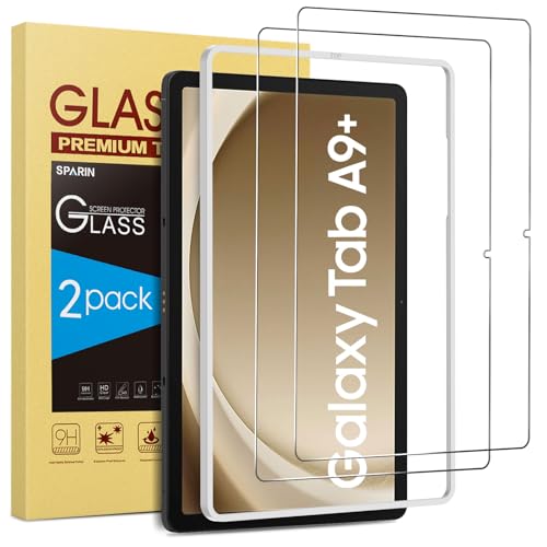 SPARIN Panzer Schutz Glas Folie für Samsung Galaxy Tab A9 Plus, 2 Stück Schutzfolie für Samsung Tab A9+, 9H härte Schutzglas mit Hilfsrahmen