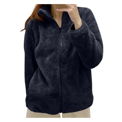 Teddy Fleecejacke Damen Teddyjacke Winterjacke Winter Warm Fleecejacke Elegant Einfarbig Übergangsjacke mit Taschen ReißVerschluss Casual eueste PlüSchjacke Kurze Jacke Wintermantel Pelzjacke