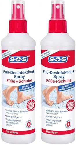 SOS Fuß-Desinfektions-Spray | Als Fuß Spray: Schützt vor Fußpilz | Als Schuhspray: beseitigt Schweiß & Fußgeruch 2x250ml Fußdesinfektionsspray