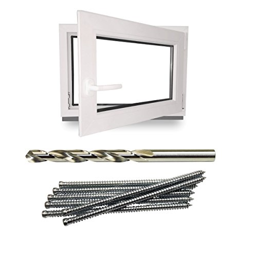 Kellerfenster - Kunststoff - Fenster - weiß - BxH: 80x40cm - BxH: 800x400 mm - Rechts + Schrauben + Bohrer