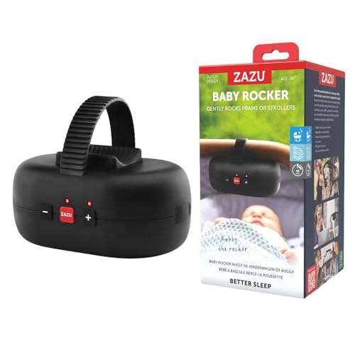 ZAZU Robby Kinderwagenschaukler - Automat. Babywippe, Verstellbare Stärke, 40-Min Timer, Babyschreisensor, USB-wiederaufladbar, Wasserfest, Universell für Kinderwagen & Buggy (Schwarz)