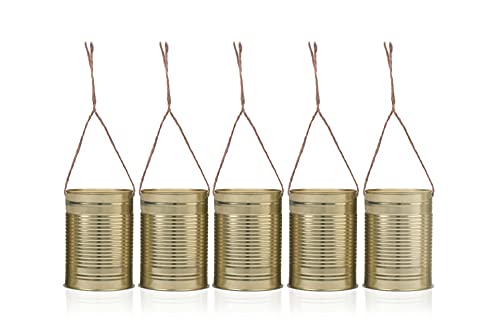 Dosen Metall mit Kordel zum Aufhängen 7x10cm Gold 5er Set - Hochzeitsdeko/Blechdosen hängend mit Schnur 5 Stück