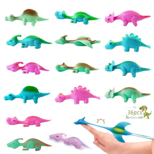 BGTLJKD 36 Stück Schleuder Dinosaurier Spielzeug, Schleuder-Dinosaurier-Finger Spielzeug Lustige Fliegende Dinosaurier Schleuder Spielzeug, Dinosaurier Spielzeug, Zufällige Farbe