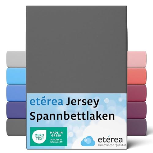 ETÉREA Jersey Spannbettlaken 200x220cm - 100% Baumwolle - Bettlaken Spannbetttuch 200x220cm - Bed Sheets Matratzenbezug - Comfort Spannbettlaken Baumwolle - OEKOTEX Made in Green - Anthrazit