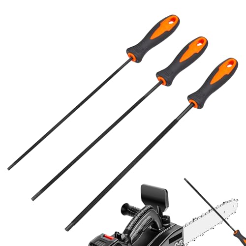 3 Stück Feile für Kettensäge, Pferd rundfeile 4mm mit Griff,Kettensäge Feilen,gibt es 3 Größen von 4,0 mm, 4,8 mm, 5,5 mm,Pferd Feile Geeignet für Kettensäge Schärfen