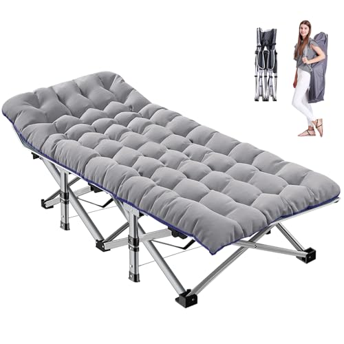 MOPHOTO klappbares Campingbett mit Matte – Belastbarkeit bis 200 kg für Robustes Outdoor-Bett für Erwachsene, 1200D Oxford-Gewebe–190x71x36 cm, extra breit, Feldbett, Gästebett(Grau)