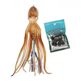 BRRNOO Fischereiktopusköder Simulation Tintenfisch Jigs Lebensechter Oktopus Köder für Salzwasser-Ozeanfischerei mit 10 Austausch-Tentakeln
