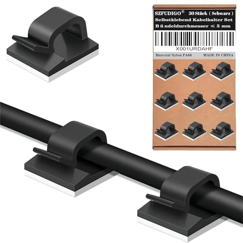 SZFUDIGO kabelhalter,50 PCS kabelhalter selbstklebend Wand kabelführung Cable Holder kabelbefestigung selbstklebend Wand Kabel wandhalterung Befestigung Wand (schwarz)