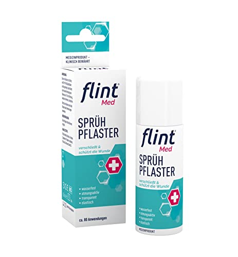 flint Med Sprühpflaster – Verschließt und schützt die Wunde, wasserfest, atmungsaktiv, elastisch und transparent, Pflasterspray klinisch bewährt, bis zu 80 Anwendungen, 50 ml