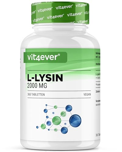 L-Lysin 2000-365 Tabletten - 1000 mg pro EINER Tablette - Aus pflanzlicher Fermentation - Laborgeprüft - Ohne unerwünschte Zusätze - Hochdosiert - für Vegan, Immunsystem