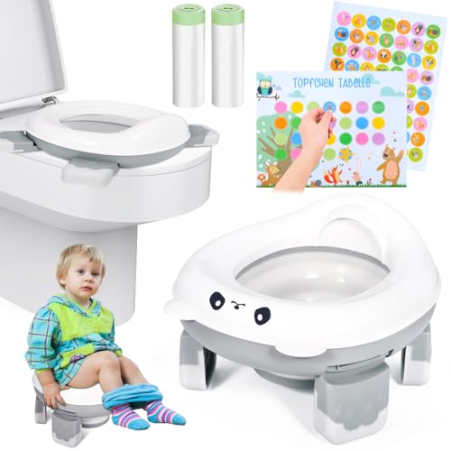 Vautvis Töpfchen Toilettensitz Kinder, Töpfchen für Unterwegs, Kindsgut Töpfchen, Kindertoilette Anti Rutsch, Baby Töpfchen ab 1 2 Jahr, Reisetöpfchen mit Reisetasche und Einweg Liner Müllsäcke