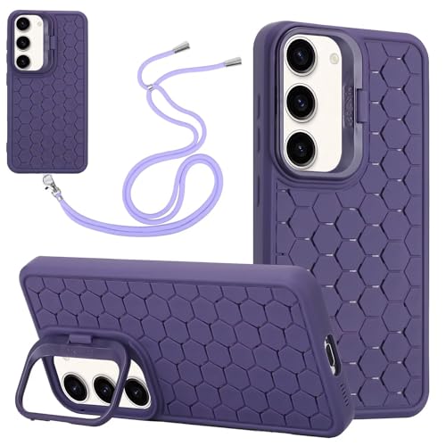 Miagon Wärmeableitung Crossbody Hülle für Samsung Galaxy A24 4G,Ständer Atmungsaktives Kühlung Zelluläres Löcher Schutzhülle Cover mit Einstellbar Handykette Schlüsselband