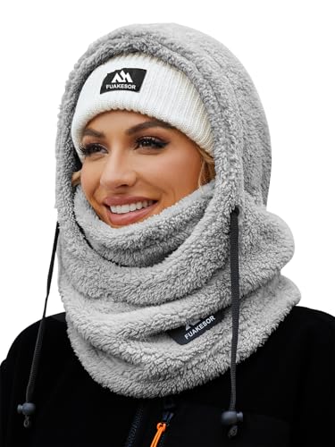 Fuakesor Plüsch Sturmhaube Mütze Winter Thermo Skimaske Fleece Windbeständig Gesichtshaube Mütze Schal Balaclava für Herren Damen (Grau)