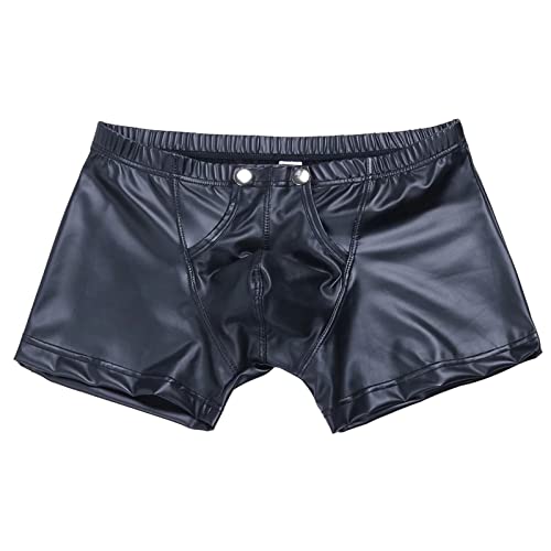 NAFING Latex Herren Sexy Strings Lack- Optik Hipster Männer Slip Pants Wet-Look Herren Boxershorts Herren Sexy Thong Erotik Dessous Unterwäsche Große Größen Slips Penisloch Unterhose Latex Kurze Hose