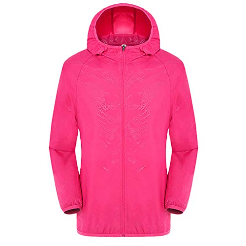 YueHao Wasserdicht Lässig Regenmantel Jacken Winddicht Ultraleicht Regendicht Wind Jacke Notfall Top für Unisex Männer Frauen Camping Reisen (XL, Hot Pink)