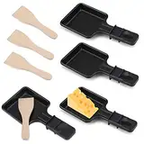 Pfännchen Mini 4 Stücke Antihaftbeschichtet Grill Pfännchen Viereckig Mini Raclette Grill mit 4 Holzschaufel für Universal Elektrogrill Käse Eier（Quadrat）