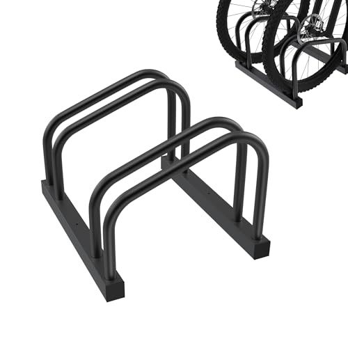 FIVMEN Fahrradständer für 2 Fahrräder Fahrradhalter Aufstellständer Boden und Wand Montage 37cm Radabstand Verzinken Mehrfachständer für 30-65mm Reifenbreite Mountainbike Rennrad MTB, Schwarz
