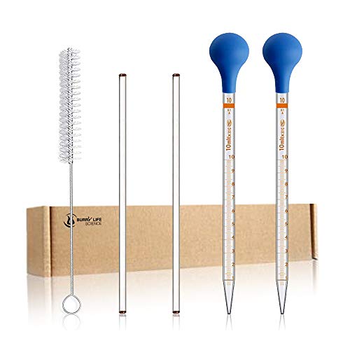 2 Stück 10ml Glass Skala Graduated Tropfer Droppers Tropfenzähler Lab Pipettes Dropper Liquid Pipette mit 2 Gummikappen mit 1 stck Tropfenbürste und 2 Stück 20cm Glasrührstab(2)