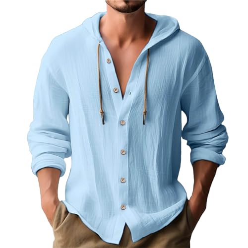 Herren Baumwolle Leinenhemd Sommerhemd Herren Hemd Langarm Regular Fit Freizeithemd Shirts Leinenhemd Weiß Herren Hemd Herren Weiss Langarm Stretch Hemd Stehkragen Herren Slim Fit mit Kapuze