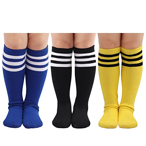 DRESHOW Kinder Kleinkind Fußball Socken Gestreift Knie hohe Baumwolle Socken Uniform Sport Lange Rohr Socken für Jungen Mädchen Kind