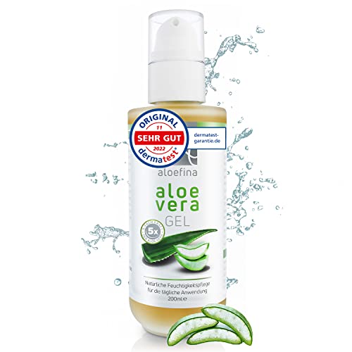 Aloefina Aloe Vera Gel BIO - 100% natürlich. DERMATEST - SEHR GUT. After Sun Pflege. Naturkosmetik für Körper und Gesicht. 200ml, in Glasflasche.